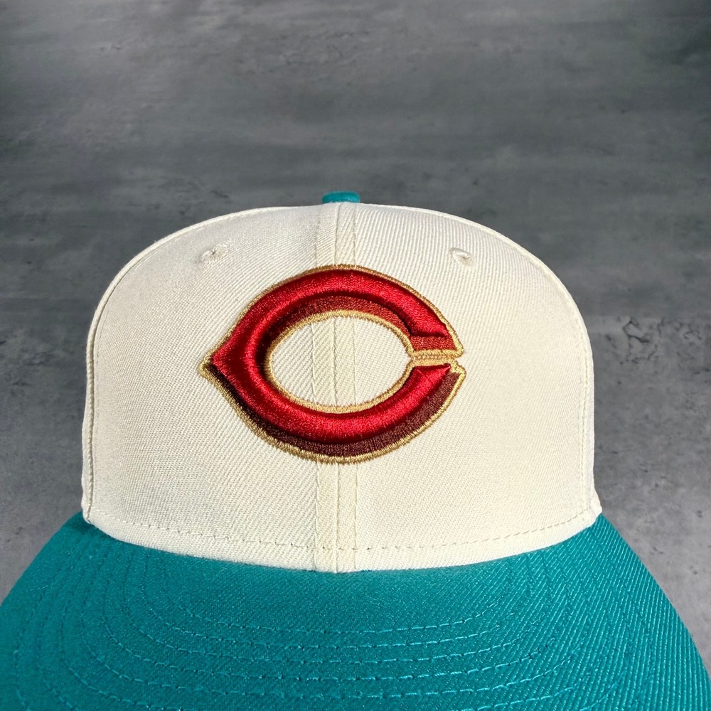 Hat Club Cincinnati Reds New Era Cap Cream Teal 3D Logo Riverfront Cinergy Patch - Picture 4 of 8